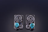 Silver & Turquoise Navajo Squash Blossom & Earring Set by Alex Sanchez 1K18U
