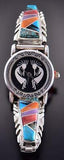 Silver & Turquoise Multistone Navajo Inlay Women's Watch by Wilson Dawes 1D16T