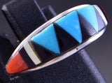 Size 7-1/4 Silver & Turquoise Multistone Zuni Inlay Ring by Cena Woobthee 2F28N