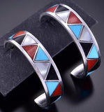 Silver & Turquoise Multistone Zuni Inlay Hoop Earrings by JP Ukestine 2H03K