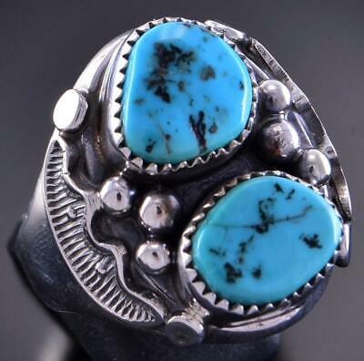 Size 11-1/2 Silver & Turquoise Double Navajo Ring by Allen Tolino 2B11X