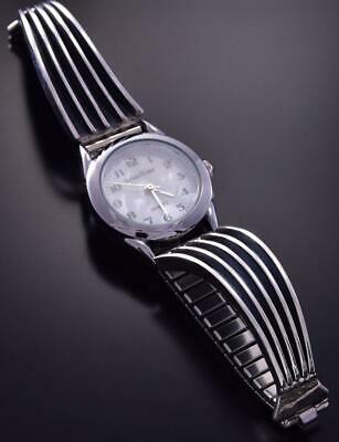 All Silver -River Flow- Navajo Handmade Women's Watch by James Bahe ZA22E