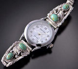 Silver & Turquoise Navajo Handmade Feathers & More Watch by Etta Larry 1L12Q