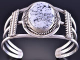 Silver & White Buffalo Turquoise Round Navajo Bracelet Augustine Largo 2J12E