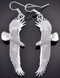 All Silver Navajo Handmade "Soaring Free" Eagle Earrings by Will Arviso 1J24G