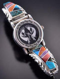 Silver & Turquoise Multistone Navajo Inlay Women's Watch by Wilson Dawes 1D16T