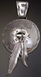 All Silver Native Shield Pendant with Eagle Feathers by Roger Pino - 1J14V