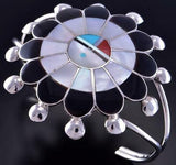 Silver & Turquoise Multistone Zuni Inlay Sunface Bracelet Pauline Lonjose 1L10A
