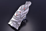 Silver & Coral Dine' Women Wrap Navajo Ring by Lee Charley 2D12R