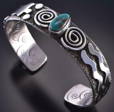 Silver & Turquoise Running River Navajo Bracelet by Alex Sanchez 1F22U