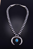 21" Silver & Turquoise Navajo Naja Squash Necklace by Jan Mariano 2A07Z