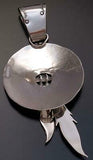 All Silver Native Shield Pendant with Eagle Feathers by Roger Pino - 1J14V