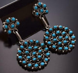 Silver & Turquoise Zuni Petty Point Round Dangle Earrings by R. Hozee ZD07V