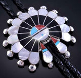 Silver & Turquoise Multistone Zuni Inlay Sunface Bolo Tie Pauline Lonjose 1L22O