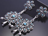 Silver & Turquoise Petty Point Flower Dangle Earrings by Tricia Leekity 8G09G