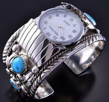 Silver & Sleeping Beauty Turquoise Eagle Feather Men's Watch Bracelet by H 1L12C