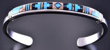 Silver & Turquoise Multistone Navajo Inlay Bracelet by Rick Tolino 2F15G