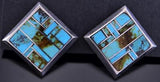 Silver & Blue Ridge Turquoise Navajo Inlay Square Earrings by Kim Yazzie 2J16E