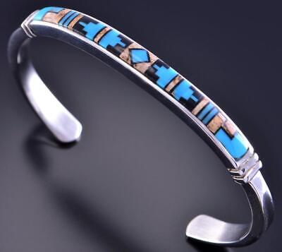 Silver & Turquoise Multistone Navajo Inlay Bracelet by Rick Tolino 2F15E