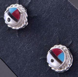 Silver Multistone Zuni Inlay Sunface Post Earrings by Devoria Bowakaty 2A25J