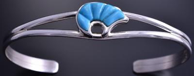 Silver & Turquoise Navajo Inlay Heartline Bear Bracelet 8E03Z