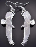 All Silver Navajo Handmade "Soaring Free" Eagle Earrings by Will Arviso 1J24G