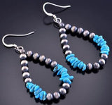 Silver & Turquoise Navajo Pearl Loop Earrings 2F23P