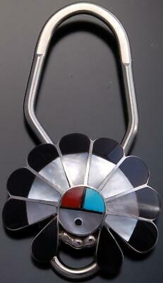 Silver Multistone Zuni Sunface Inlay Key Chain by Denise Siutza - 9J03B