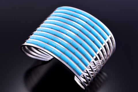Silver & Turquoise Zuni Inlay Wide Bracelet by Anson Wallace 2L08O