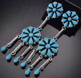 Silver & Turquoise Zuni Inlay Rounded Earrings by Arlo Kanteena 1B26U