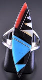 Size 8 Silver & Turquoise Multistone Zuni Inlay Ring by Emma Edaakie 2E18O