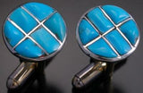 Silver Turquoise Navajo Inlay Cufflinks by Lily Malani 1J10V