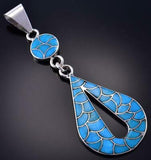 Silver & Turquoise Scallop Design Zuni Inlay Pendant by Lynelle Johnson 1F22D