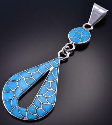 Silver & Turquoise Scallop Design Zuni Inlay Pendant by Lynelle Johnson 1F22D