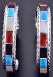 Silver & Turquoise Multistone Zuni Inlay Hoop Earrings by Malcolm Chavez 2H03O