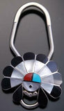 Silver Multistone Zuni Sunface Inlay Key Chain by Denise Siutza - 9J03B