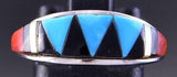 Size 7-1/4 Silver & Turquoise Multistone Zuni Inlay Ring by Cena Woobthee 2F28N