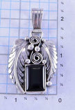 Silver & Onyx Two Eagle Feathers Navajo Pendant by Darrel Morgan 2D12C