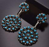 Silver & Turquoise Zuni Petty Point Round Dangle Earrings by R. Hozee ZD07V