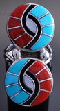 Size 5-1/2 Silver Turquoise Coral Zuni Inlay Double Hummingbird Ring Amy 7H13R