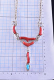 Silver & Turquoise & Coral Zuni Necklace & Earring Set Smokey Gchachu 2E25N