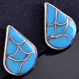 Silver & Turquoise Scallop Inlay Zuni Earrings by Orena Leekya 2J16S