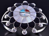 Silver & Turquoise Multistone Zuni Inlay Sunface Bracelet Pauline Lonjose 1L10A