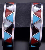 Silver & Turquoise Multistone Zuni Inlay Hoop Earrings by JP Ukestine 2H03K