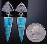 Silver Two King of Turquoise Arrowhead Earrings by Ray Tracey 7K16Q
