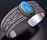Silver & Turquoise Navajo Handstamped Bracelet by HS or SH 1K13B