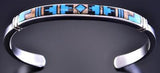 Silver & Turquoise Multistone Navajo Inlay Bracelet by Rick Tolino 2F15E