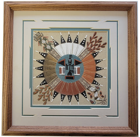 Navajo Pollen Boy on the Sun Sandpainting by Geraldine & Leonard Yazzie 2L03D