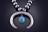 21" Silver & Turquoise Navajo Naja Squash Necklace by Jan Mariano 2A07Z