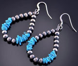 Silver & Turquoise Navajo Pearl Loop Earrings 2F23P